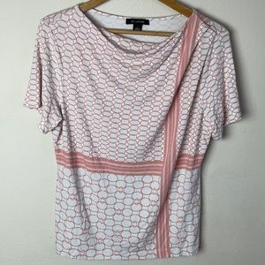 St. John Peach Pink Short Sleeve Print Shirt Top L Large